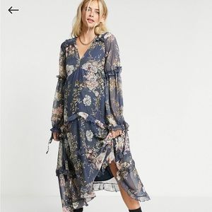 ASOS DESIGN Maternity long sleeve midi maxi dress navy floral print
